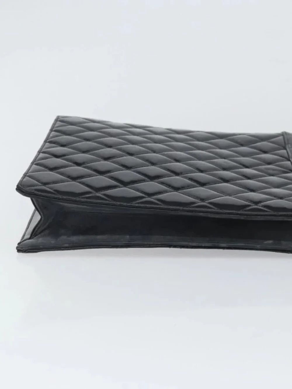 CHANEL Matelasse Hand Bag Patent leather Black Gold CC Auth BA9804